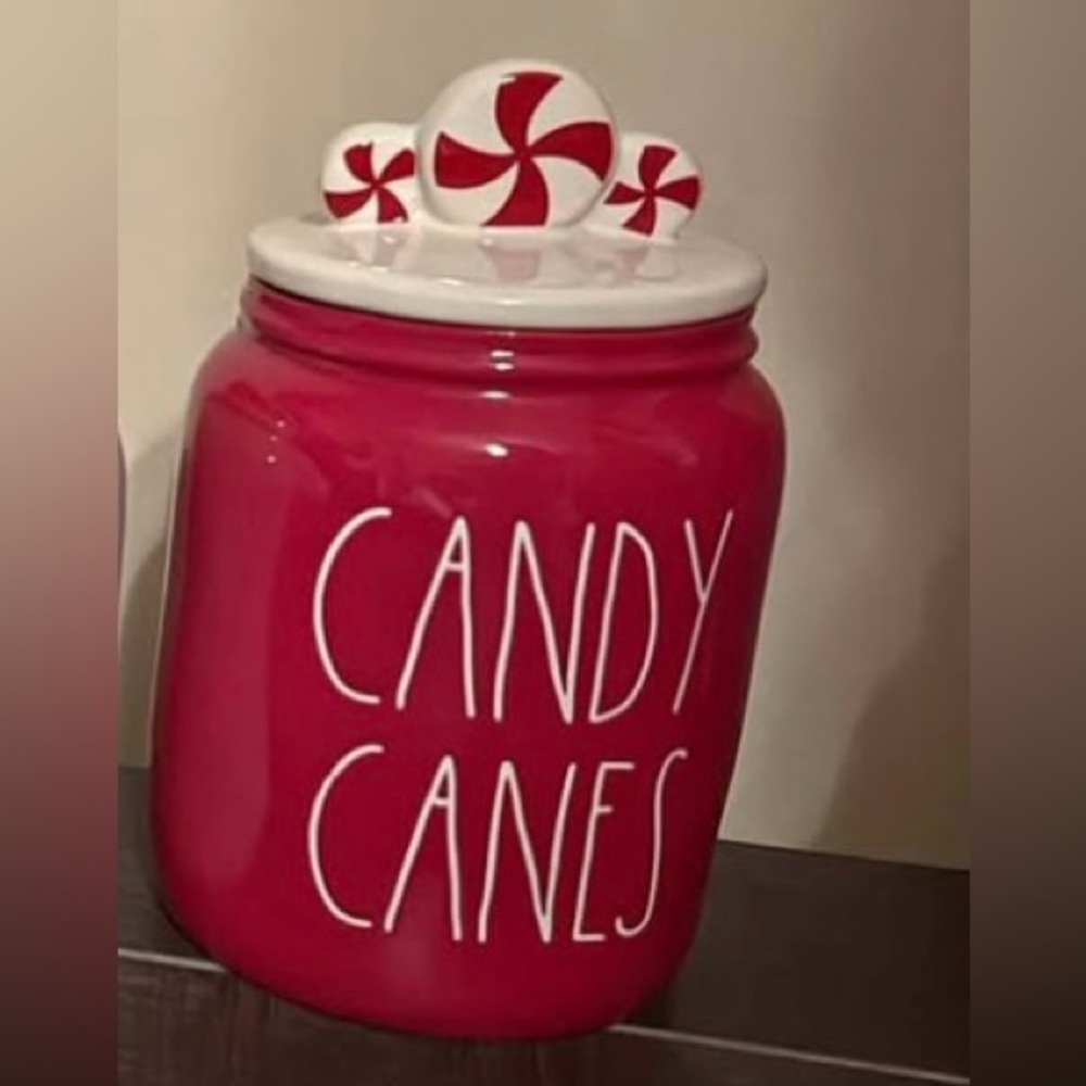 Rae Dunn Christmas Canister Baby “Candy Canes” with peppermint topper